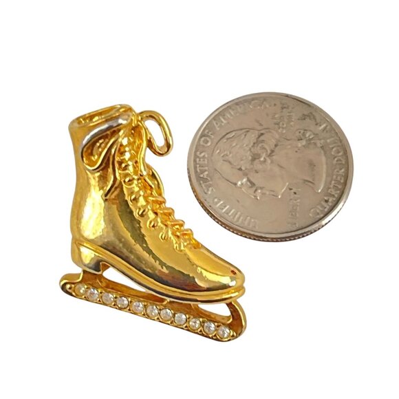 Avon Gold-Tone Ice Skate Pin With Rhinestones Detail 1.5 Inches Lapel Pin Brooch - Picture 3 of 8